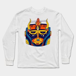 Orange Blue African Mask No 8 Long Sleeve T-Shirt